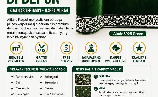 0812-9518-8008 Toko Jual Karpet Masjid Depok Murah<span class="rating-result after_title mr-filter rating-result-565">	<span class="mr-star-rating">			    <i class="fas fa-star mr-star-full"></i>	    	    <i class="fas fa-star mr-star-full"></i>	    	    <i class="fas fa-star mr-star-full"></i>	    	    <i class="fas fa-star mr-star-full"></i>	    	    <i class="fas fa-star mr-star-full"></i>	    </span><span class="star-result">	5/5</span>			<span class="count">				(1)			</span>			</span>