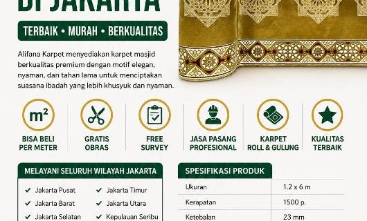0812-9518-8008 Jual Karpet Masjid di Jakarta Terbaik Murah | Alifana Karpet<span class="rating-result after_title mr-filter rating-result-198">	<span class="mr-star-rating">			    <i class="fas fa-star mr-star-full"></i>	    	    <i class="fas fa-star mr-star-full"></i>	    	    <i class="fas fa-star mr-star-full"></i>	    	    <i class="fas fa-star mr-star-full"></i>	    	    <i class="fas fa-star mr-star-full"></i>	    </span><span class="star-result">	5/5</span>			<span class="count">				(1)			</span>			</span>