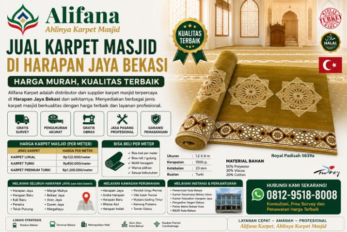 Jual Karpet Masjid di Harapan Jaya Bekasi | Alifana Karpet Harga Murah, Kualitas Sultan, Hasil Memuaskan 2 Jual Karpet Masjid di Harapan Jaya id